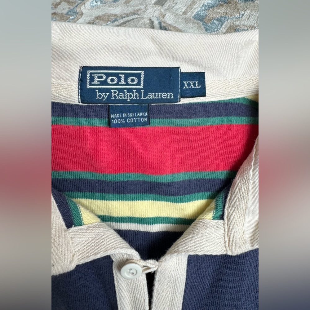 Vintage Polo Ralph Lauren Y2K  Striped Twill Placket Rugby Shirt Men’s XXL - Picture 5 of 8